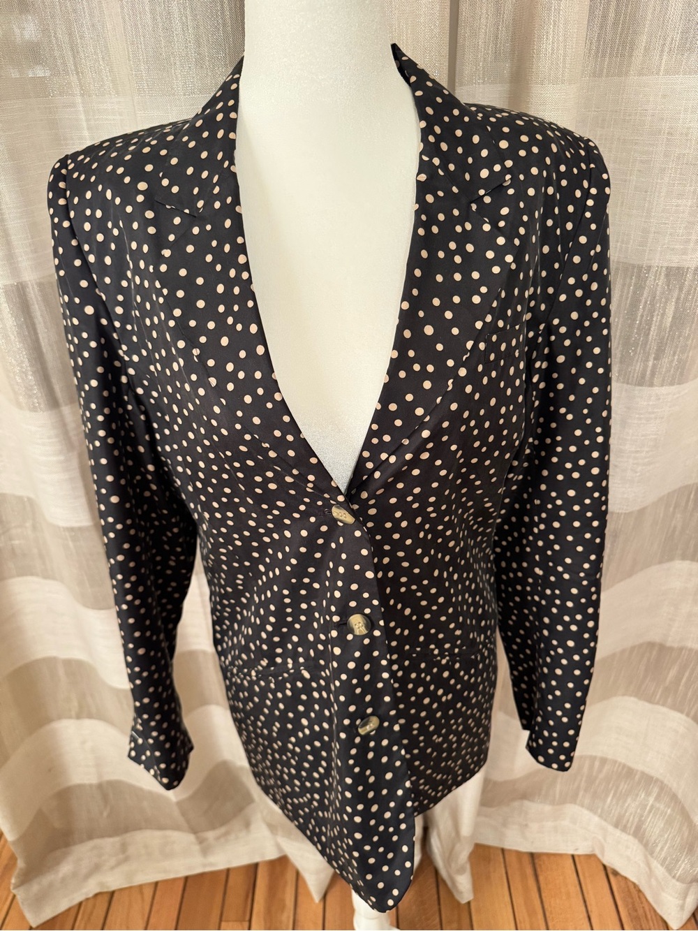 Vintage Anna And Frank Black & Tan  Polka Dot Blazer—100% Silk